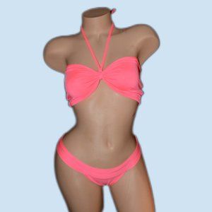 Neon Pink Tube Top Two Piece Bikini Set